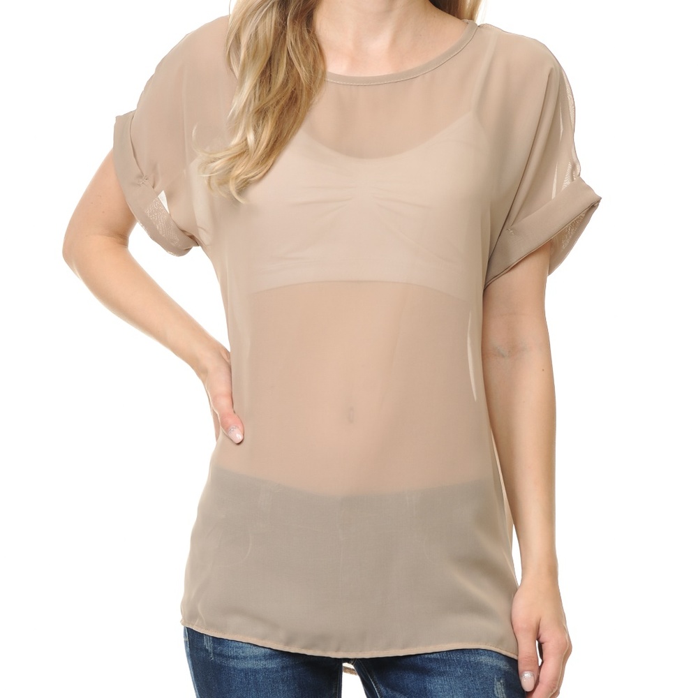 Chiffon Nude Short Sleeve Tunic